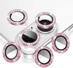 AGVEE 3+3 6 Pack for iPhone 16 6.1" / 16 Plus 6.7" Camera Lens Cover Protector, Bling Diamond & Bling Glitter Metal Ring 9H Tempered HD Glass Camera Cover Protector Film, Bling-Pink