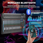 12 Channel Audio Interfacer Sound Board Mixer DJ Mixer 16-Bit DSP Effect USB Audio Mixer +48V Phantom Power Bluetooth Mixer for Karaoke Studio Streaming Recording,Live Streaming