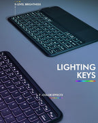 Universal Keyboard Case for 9-11 Inch Tablets, Bluetooth Detachable Keyboard for Android Tablets/iPads/Galaxy Tabs, Magnetic Backlit Keyboard with Washable Adhesive Mount & Any-Angle Stand & Trackpad
