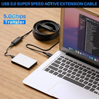 USB 3.0 Active Extension Cable 35 Feet, Long USB Type-A Male to Female Extender Cord, Built-in 2 Signal Booster Smart Chips, 5Gbps Transfer, for Printer, Xbox, Webcam, VR, Hard Drive, USB Hub and More