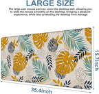 Large Mouse Pad Palm Leaves Gaming Desk Pad Computer Keyboard Non-Slip Waterproof Mouse Mat with Rubber Base and Stitched Edges Entertainment Office Writing Desk Mat 35.4 x 15.7 Inches