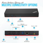 40AF0135US Lenovo Docking Station Dual Monitor Hybrid USB-C with USB-A, 135W, HDMI & DisplayPort Cable