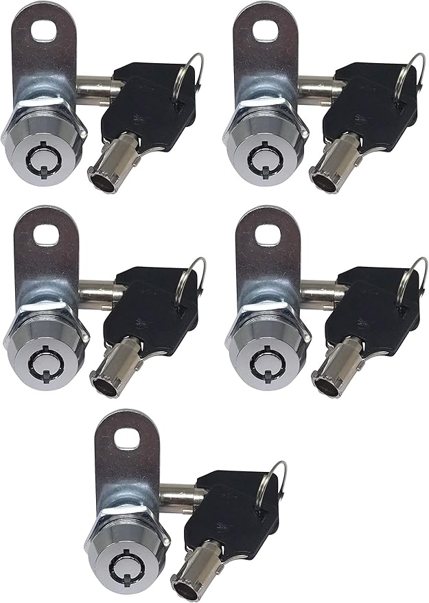 Admiral Locks Tubular Cam Lock, Keyed Alike Removable Key RV Compartment Storage Lock Cabinet Locks (Chrome Pack of 5, 5/8" 180°)