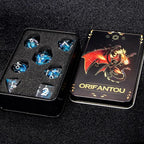 Butterfly DND Dice Blue-Black Liquid Core Dice Set with Metal Box, Handmade Sharp Edge D and D Polyhedral Dice for use with D&D Role Playing Game, D20 D12 D10 D8 D6
