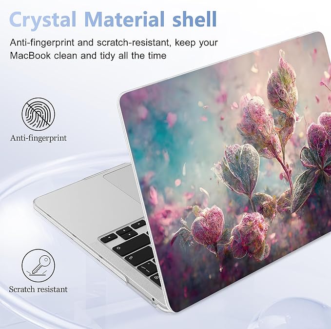 Case for MacBook Pro 13 inch with/Without Touch Bar (2016-2022, M2 A2338 M1 A2289 A2251 A2159 A1989 A1706 A1708), Hard Shell + Keyboard Cover + Dust Plug - Flowers