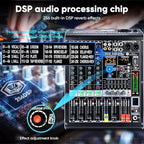 W IN-MIX 4 Channel Professional Audio Mixer with MP3 Player and Bluetooth U disk 48V Phantom Power Source USB recording for Studio Recording, Live Performances