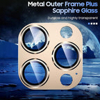 Uyiton Compatible with iPhone 15 Pro/iPhone 15 Pro Max Camera Lens Protector, [Not Easy to Break][Strong Adsorption][Case-Friendly] Metal Tempered Glass Rear Camera Screen Cover - Gold Titanium