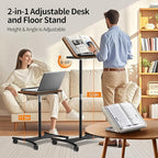 NAMON Laptop Floor Stand with Wheels - 2 in 1 Dual-use Floor & Desk, Adjustable Height from 16.5" to 51", Stable Standing for Projector, Ipad (Walnut Effect)