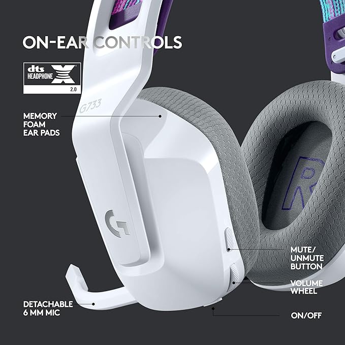 Logitech G733 Lightspeed Wireless Gaming Headset + Litra Beam LX Premium Dual-Sided RGB LED Streaming Key Light - White