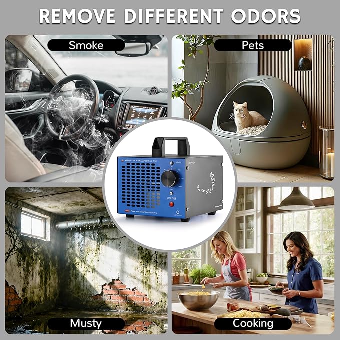Airthereal MA5K Ozone Generator for Home, Ozone Air Ionizer Odor Eliminator with 120-Min Timer, Lightweight Design, Odor Removal for Car, Smoke, Pets, Basements, Covers Up to 2,000 Sq. Ft., Blue