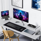 ALOANES Black Waterproof Desk Mat, Large Mouse Pad with Extended Mouse Mat, with Anti Slip Base, Stitched Edge, Grain Jacquard Surface, Perfect for Gamer, Office & Home, 3XL 15.74''x35.43''x0.12''