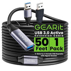 GEARit USB 3.0 Active Extension Cable (50 Feet) A-Male to A-Female USB Repeater with Signal Booster for Oculus Rift, Quest Link, Xbox 360 Kinect, PlayStation, Printer, Webcam - 50ft