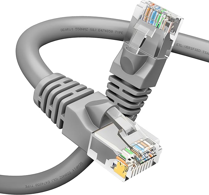 GEARit Cat 6 Ethernet Cable (1-Pack 50 Feet) Cat6 Network Patch, 10Gbps, RJ45, Snagless Cord, Gold-Plated Connectors, Internet for PC, TV, Tablet, Router, Printer, Servers, IT Data Center - Gray
