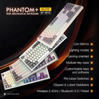 TECWARE Phantom+ Elite 87 Key RGB Mechanical Gaming Keyboard, LED Backlit, Universal Hot-Swap, Wired and Wireless, 3 Mode Connectivity, Thocky Sounding, White Elite Wraith Pink