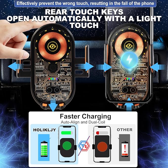 Phone Holders for Your Car with Wireless Chargre - Metal Hook Clip, Auto Clamp Air Vent Cell Phone Car Mount, Hands Free Universal Automobile Cradle Fit for iPhone Android and All Smartphones