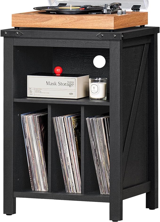 Record Player Stand with Vinyl Record Storage,Black Record Player Table Holds up to 160 Albums,Large Wood Turntable Stand Cabinet Dispaly Shelf for Living Room,Bedroom,Office