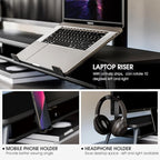Fenge Dual Monitor Stand, Monitor Riser for 2 Monitors with Adjustable Laptop Riser , 42.5 Inch Desk Shelf for Top of Desk with Phone Holder& Headphone Stand