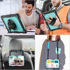 SEYMAC stock Case for Samsung Galaxy Tab A9 8.7'', Full-Body Drop Protection Case with Screen Protector Pencil Holder [360° Rotating Hand Strap] &Stand, SkyBlue+Black