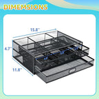 Computer Monitor Stands with Drawers, Metal Mesh Desktop Monitor Riser, Desk Storage Organizer with Drawers for PC, Laptop, Printer (Black)