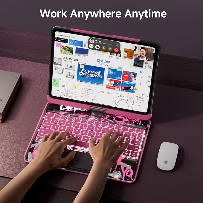 Keyboard Case for iPad 11 inch Pro 4/3/2/1st Gen & 11’’ iPad Air 2025 M3, 2024 M2 & 10.9" iPad Air 5th/4th Gen, 360° Rotating Stand Transparent Protective Cover with Pencil Holder (Pink)