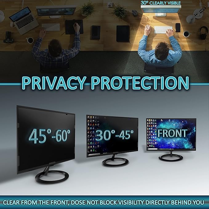 Premium Privacy Screen Filter for 24 Inches Desktop Computer Widescreen Monitor with Aspect Ratio 16:09. Anti Glare and Anti Blue Light Protection