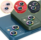 AGVEE 3+3 6 Pack for iPhone 13 6.1" / 13 Mini 5.4" Camera Lens Cover Protector, Bling Diamond & Bling Glitter Metal Ring 9H Tempered HD Glass Camera Cover Protector Film, Bling-Colorful