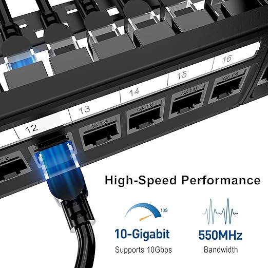 Jadaol 24 Port Patch Panel Rackmount or Wall Mount 19-Inch, 1U Cat6 Network Panel Preloaded with 24 Keystone Couplers plus 1 Spare, 10Gbps Ethernet Patch Panel with Cable Management & Back Support Bar