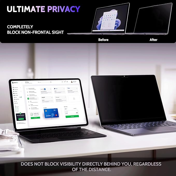 Privacy Screen for 15 Inch Surface Laptop 6/5/4/3/2/1, MagicSuction™ Removable Anti Spy Black Protector, Glare Blue Light Filter for Microsoft Laptop Computer Monitor