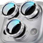 YWXTW Designed for iPhone 16 Pro/iPhone 16 Pro Max Camera Lens Protector Bling, [New Glitter Design] Individual Metal Tempered Glass Camera Cover Accessories Case Friendly (White Titanium)