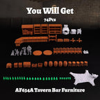 74 Pcs Tavern Bar Furniture RPG Terrain Set – Detailed DND Accessories for Tabletop Role-Playing – Miniature Props for Dungeons and Dragons, TTRPG Maps, and Wargame Campaigns – AF634A