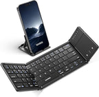 Samsers Foldable Bluetooth Keyboard with Touchpad, Full-Size Wireless Folding Keyboards with PU Leather, Support 3 Devices (BT5.1 x 3), Portable Travel Keyboard for iOS Android Windows Mac OS, Black