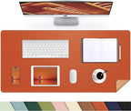 Leather Desk pad Protector, Large Desk mat with Natural Cork & PU Leather,Mouse pad,Non-Slip Office Desk Mat,Waterproof Desk Writing Pad for Office and Home (35in*17in, Orange)