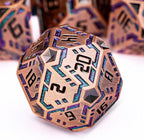 Metal DND Sci-fi Dice Set 7PCS Stripe Polyhedral Dice for Dungeons Dragons RPG Role Playing Game, Glitter D and D Dice with Gift Box D6 D8 D10 D12 D20 (Ancient Bronze&Green Purple)