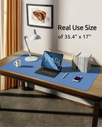 YSAGi Leather Desk Protector, Office Mat, Large Mouse Pad, Non-Slip PU Leather Blotter, Laptop Desk, Waterproof Writing Pad for Office and Home (Sea Blue, 35.4" x 17")