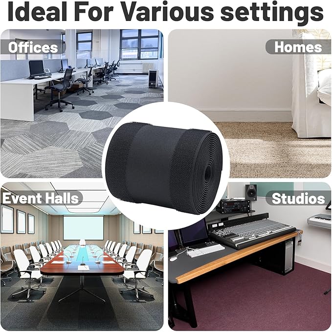 IHKFILAN Carpet Cord Cover Carpet Cable Management Under Desk Cable Grip Strip Black Hook and Loop Tape Cable Polyester Cover Protect Cables to Prevent Tripping Over Wires for Homes & Office (20ft)