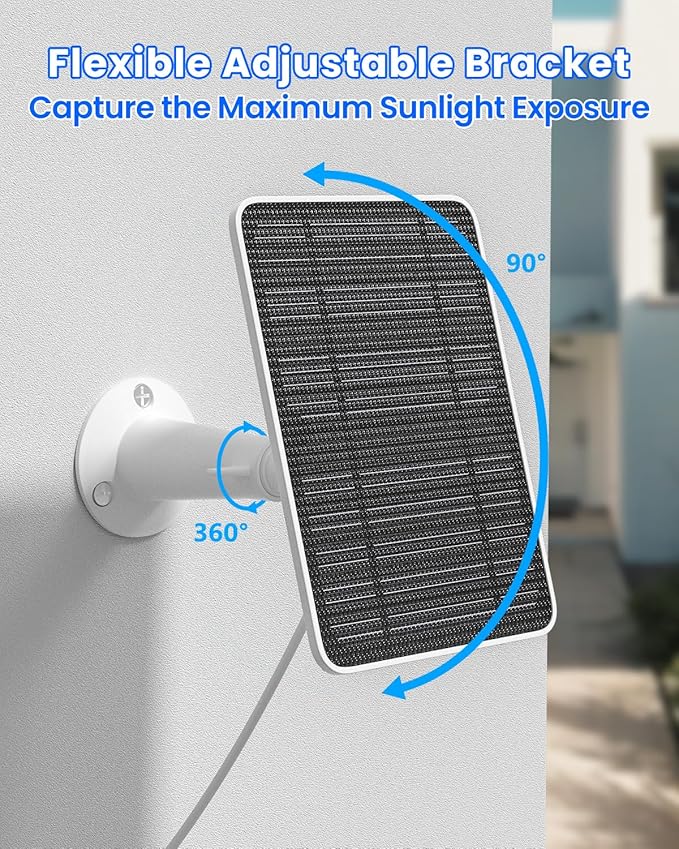 Solar Panel Charger Compatible with Reolink Argus 2E/Eco Ultra/Go PT Plus/Go Plus/Argus 3 Pro/Argus PT, 5W Solar Panels for Reolink Battery Camera, IP65 Waterproof 10ft Cable Secure Wall Mount, 2 Pack