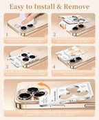 GolbinBox Camera Lens Protector for iPhone 16 Pro Max/16 Pro, 1:1 Invisible Fit, 9H Tempered Glass Ultra HD Metal Individual Camera Cover Screen Protectors for Women, Case Friendly, Bling/Desert Gold