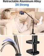 JSAUX Phone Holder for Desk and Bed Compatible with iPhone 16 15 14 13 12 Overhead Phone Mount Gooseneck Phone Stand Flexible 360 Lazy Long Arm Clamp Clip for Table Bedside [1-Pack, Black]