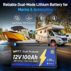 12V 100Ah Bluetooth LiFePO4 Battery, [Cranking &Deep Cycle] Lithium Battery with Self-Heating, Built-in 200A BMS, Perfect for Trolling Motor, RV, Marine, Boat(2 Pack)