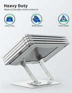 SOUNDANCE Laptop Stand with 360° Rotating Base, Ergonomic Computer Riser for Desk, Adjutable Height Muti-Angle, Foldable Laptop Mount, Stable Metal Holder Support 10-15.6" Notebook PC, White