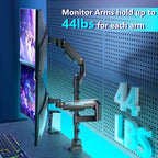 WALI Dual Monitor Mount for Ultrawide Heavy Duty Curved Monitor Stacking, Dual Monitor Arm Fits 17-49 Inch for Ultrawide Screens up to 44lbs, 49 inch Monitor Arm, Black