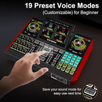 Audio Mixer, Sound Board for Pc/Phone Live Streaming Singing Gaming, Sound Mixer for 3.5mm/Xlr Dynamic/48V Microphone, Live Sound Card with DJ Mixer Effects & Voice Changer, Denoise, One Click Mute