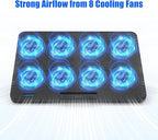 LIANGSTAR Laptop Cooling Pad, Laptop Cooler with 8 Quiet Fans for 12-17 Inch Gaming Laptop Fan Cooling Pad Stable Stand 7 Height & Wind Speed Adjustable, 2 USB Port & Phone Holder