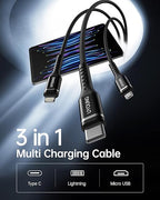 Multi Charging Cable 2Pack 4FT, 3 in 1 Charger Cable Braided Universal Phone Charging Cord with Lightning/Type C/Micro USB Ends, Multiple USB Cable for iPhone/Samsung/Google Cell Phones and More