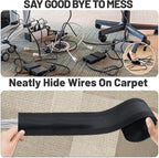 IHKFILAN Carpet Cord Cover Carpet Cable Management Under Desk Cable Grip Strip Black Hook and Loop Tape Cable Polyester Cover Protect Cables to Prevent Tripping Over Wires for Homes & Office (20ft)