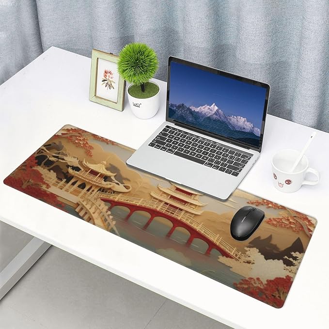 Gaming Mouse Pad, Large Non-Slip Rubber Base Mousepad, Keyboard Mouse Mat, Desk Pad with Stitched Edges, 31.5x11.8inch, Asia Palace