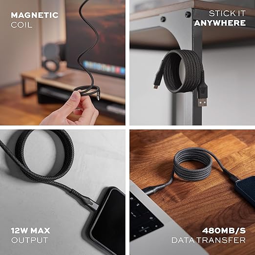 Statik MagStack USB A to Lightning Cable MFi Certified, Clutter-Free Magnetic Charging Cable, Anti-Tangle Phone Charger Cord, 12W, Compatible with iPhone 14 Pro Max, 13 12 11, 6FT/2M