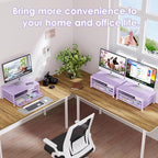 Desk Organizers and Accessories, 2-Tier Computer Monitor Stand Riser with Drawer, Laptop Stand, Office Desk Accessories, Workspace Desktop Organizer for Office Supplies, Purple
