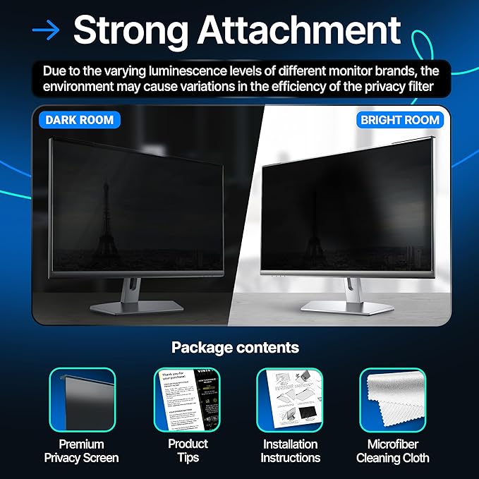 Acrylic 24 Inch Computer Privacy Screen Filter for Widescreen Computer Monitors - 21.2" x 12.6" (540 x 319mm) - Monitor Frame Hanging Type