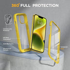 Miracase Glass Series for iPhone 14 Case 6.1 inch, [Built-in Tempered Glass Screen Protector] [Bubble Free] Full-Body Protective Bumper Phone Case with Camera Lens Protector, Lemon